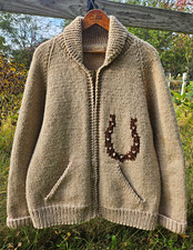 Vintage 1950s-60s Horse Pattern Horseshoe Handknit Cowichan Sweater picture