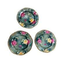 Antique Nippon Plates Set of 3 Hand Painted Roses Green 6.25 Inch Floral Japan picture
