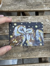 ACEO PRINT Miniature Painting Acrylic 2.5X3.5 Shiny Owl Whimsical Fantasy Card picture