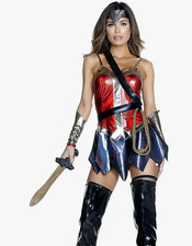 Sexy Forplay Enchanted Comic Wonder Woman Superhero Metallic Dress 4pc Costume  picture