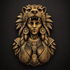 Aztec Jaguar Warrior Woman Wall Sculpture Mayan Goddess Bust Wall Decor Art 9in picture