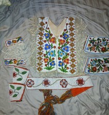 Antique Vintage American Pow Wow Regalia Leather Sioux Beaded Vest Belt Cuff Set picture