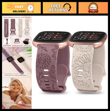 2 Pcs Floral Engraved Soft Silicone Bands for Fitbit Versa 2/Versa Lite - Stylis picture