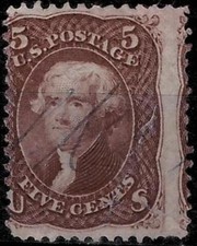 US 1861/66 /  5 cent Jefferson  ☀ Scott 76 brown / VF used stamp picture