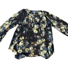 Simply Vera Vera Wang Sz M Split Neck Peasant Blouse Black Floral Chiffon Top picture