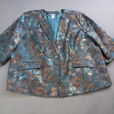 Maggie Barnes Catherines Metallic Floral Jacquard Blazer Jacket Plus Sz 2X 22/24 picture