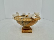 HTF Vintage Golden Alabaster Birdbath 4 Birds Hand Carved Stone Made In Italy picture