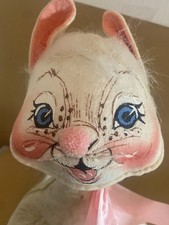 1981 Annalee Mobilitee Easter Bunny Rabbit Doll Plush Pink Ribbon Vintage Toy picture
