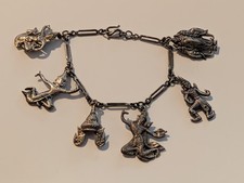 Siam or Thai Dancers Sterling Silver Link Bracelet Unique Vintage 7