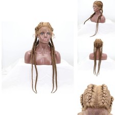 xiweiya Wigs Light Chestnut 4x Twist Cornrows Braids Very Long Swiss Lace Wig picture
