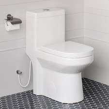 HOROW Small Modern One Piece Toilet Elongated Dual Flush w/ Soft Close Seat picture