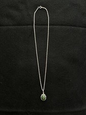 Vintage Sorrento Sterling Silver Filigree Green Jade Cabochon Pendant Necklace picture