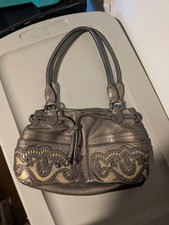 Brighton Lolita Masterpiece Metallic Pewter Leather Shoulder Handbag with Cutout picture