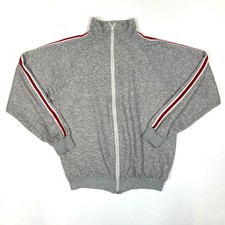 Vintage Made in USA Gray Track Jacket Red White Racing Stripe Large Full Zip picture