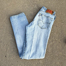 Levi's 501 Button Fly Mens Jeans Light Wash Distressed Denim Size 32x34 picture