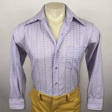 Vtg 60s 70s Disco Shirt Purple Floral Woodstock Hippie Nik Mod Large Mens 16 32 picture