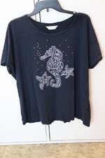 CJ Banks Navy Blue Seahorse Embroidered Studded  ShT Sleeve Tee  1X NEW W/O Tags picture