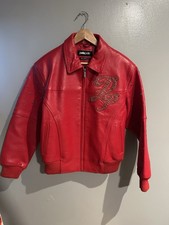 Pelle Pelle Marc Buchanan Red Leather Jacket Studded Rhinestone Logo Vintage picture