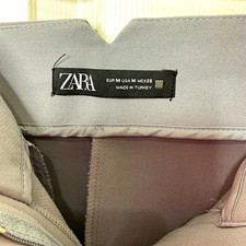 Zara Women's Gray High Rise Flat Front Tapered Dress Pants Pockets Zip M picture