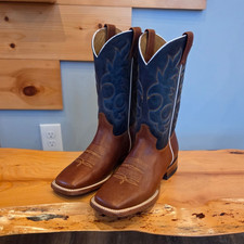 ALFA Western Cowboy Pull-On Boots Brown & Blue US Size 8M/9.5W Handmade Mexico picture