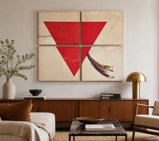 Large 4pc Vintage Oil Paintings Minimalist 1982 Abstract MCM Art Quad 42” x 34” picture
