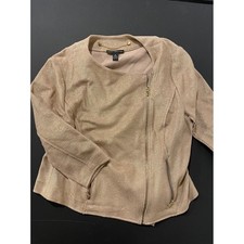 Black Label by Chico's Metallic Gold Textured Moto Jacket Blazer Women's Size 2 picture