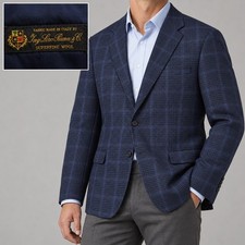 Loro Piana Sport Coat Mens 42R Samuelsohn Blue Plaid Wool Beckett Blazer picture