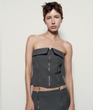 ZARA WOMAN ZW COLLECTION BUSTIER TOP DARK GREY WITH ZIPPERS 8233/486 - MEDIUM picture
