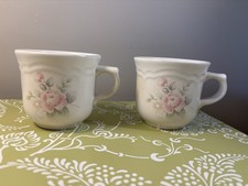 Pfaltzgraff Tea Rose Coffee Mugs Cups Set of 2 Vintage Pink Floral Stoneware picture