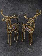 Pair Robert Stanley Royal Palace Gold Metal Jeweled Reindeer Christmas Deer Set picture
