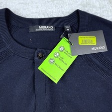 Murano Modern Performance Mens Navy Blue Henley Sweater Medium NWT Breathable picture