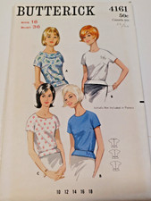 Butterick 4161 Shirt Blouse Top Sewing Pattern Ladies 16 VTG 60's UC Pullover picture