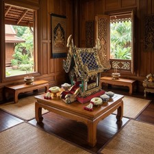 Thai Spirit House – Authentic Thai Guardian Shrine for Home Decor Gold Color picture