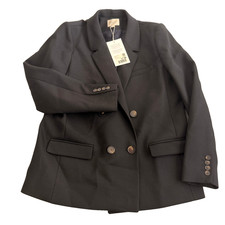 Sezane Christie Double-Breasted Suit Jacket Womens Size US 10 Black picture