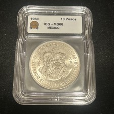 SASA 1960 Mo Mexico Silver 10 Peso Independence Anniversary ICG Ms66 picture