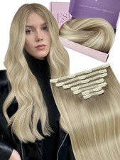Fshine Hair Extensions Clip In Human Hair 22 Inch Light Blonde Balayage Clip In picture