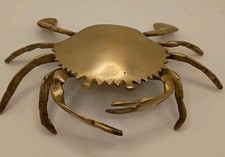 Vintage Mid Century Brass Crab Ashtray/Jewelry keeper Hinged Hide Trinket Box picture