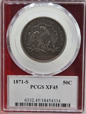1871 S United States Seated Liberty Half Dollar 50c NGC XF 45 picture