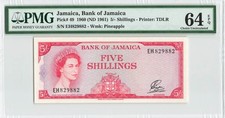 JAMAICA 5 Shillings 1960 (1961), P-49 LATIN MOTTO, PMG 64 EPQ Choice UNC, QEII picture
