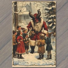 POSTCARD Krampus Santa Strange Meeting Children Christmas Winter Unusual Retro picture