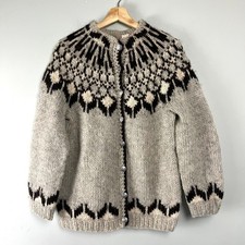 Vtg Karen Isull of Iceland Wool Cardigan M Fair Isle Nordic Cabin Ski Lopi 90s picture