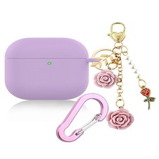 Cute Purple Silicone Case with Keychain for AirPods 4 picture