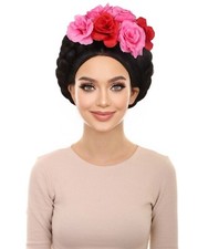 Adult Women’s Mexican Artist Frieda Black Floral Braided Wig, HW-6976 picture
