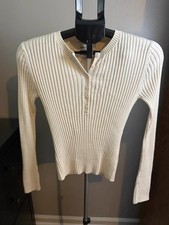 Aeropostale Cream Ribbed Henley Sweater Size Large Y2K picture