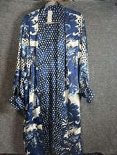 Chico's Blue Floral Polka Dot Satin Robe Lightweight 3/4 Sleeve Women's Size 3 picture
