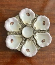 Antique 9” Hand Painted 6 Well Oyster Plate picture