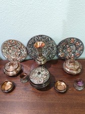 14 Pc Vtg Turkish Hand Etched Copper Vase Plate Bowls gulistan/erzincanlilar E42 picture