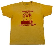 Vintage Support Your Local Hooker 1985 Bean Pot Rugby T-Shirt XL Distressed picture