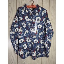 Duluth Trading Co Womens 1X Wrinklefighter Navy Floral Button Up Shirt 89812 SUN picture