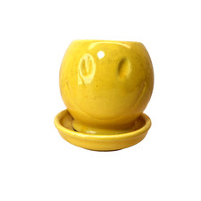 Vintage McCoy 0386 Smiley Face Planter Yellow Ceramic Pottery USA Retro 1970s picture